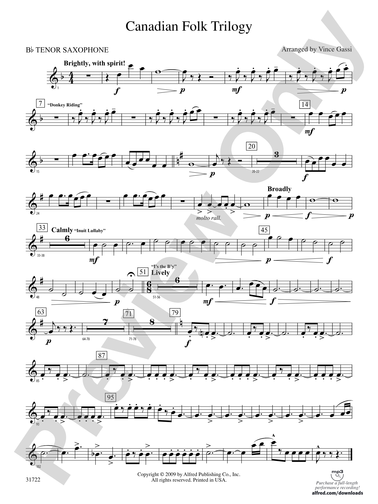 Canadian Folk Trilogy: B-flat Tenor Saxophone