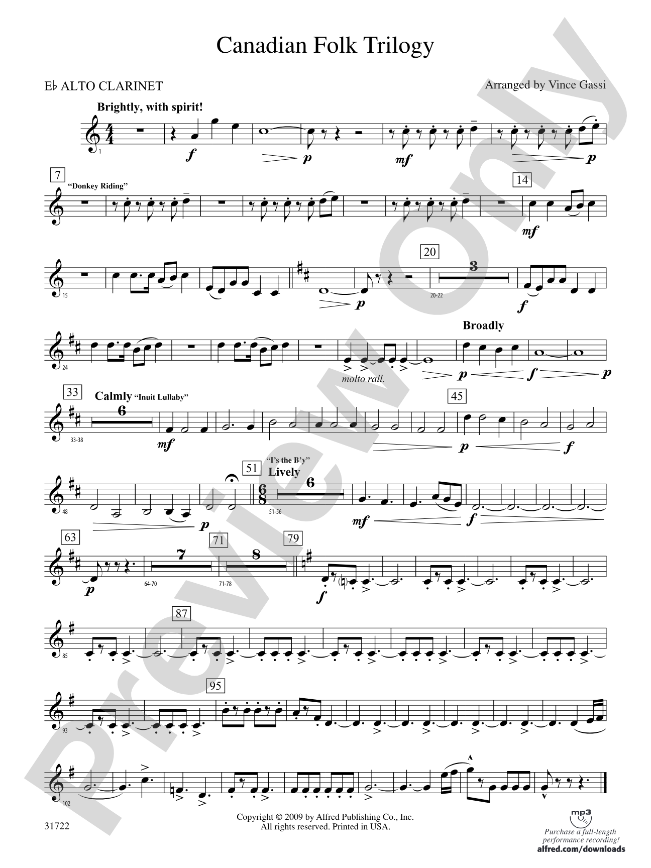 Canadian Folk Trilogy: (wp) E-flat Alto Clarinet