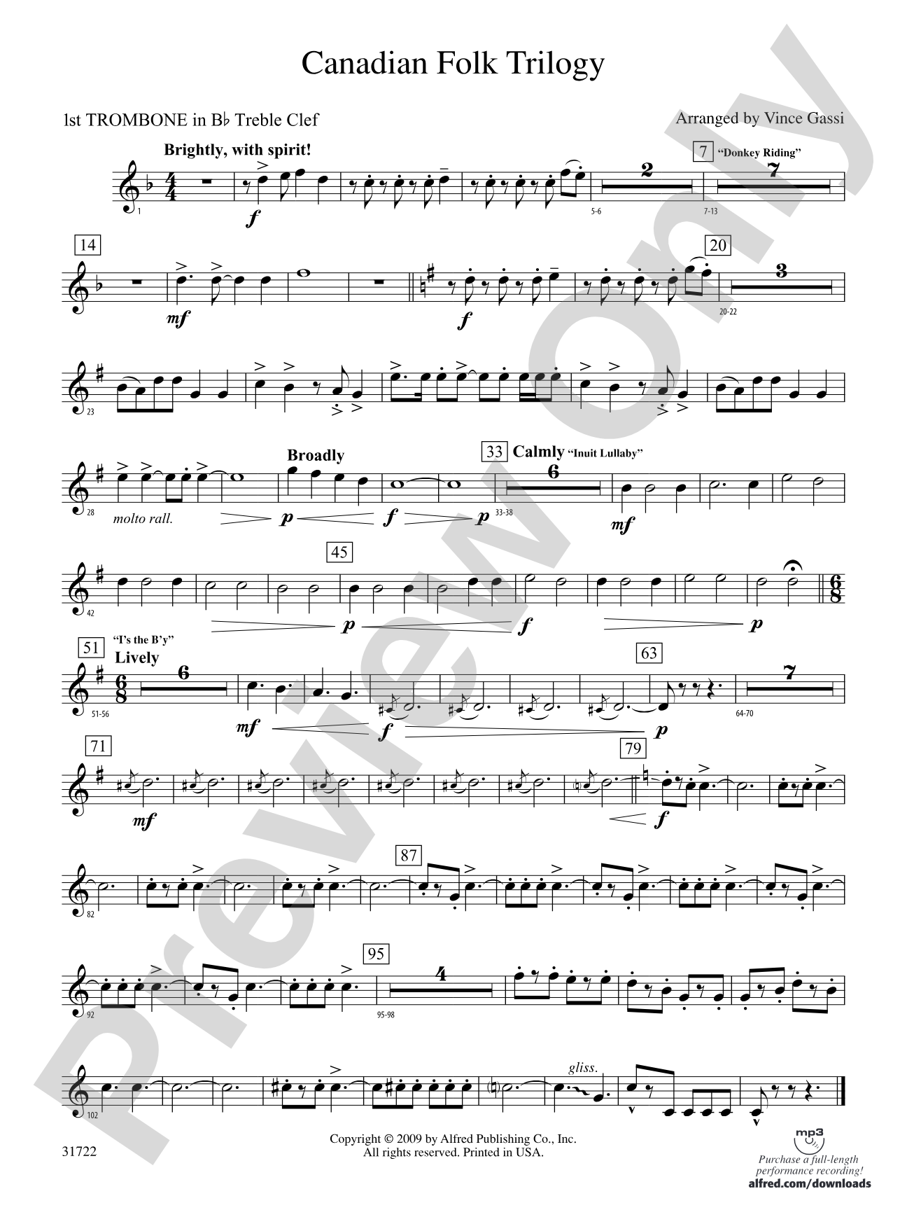 Canadian Folk Trilogy: (wp) 1st B-flat Trombone T.C.