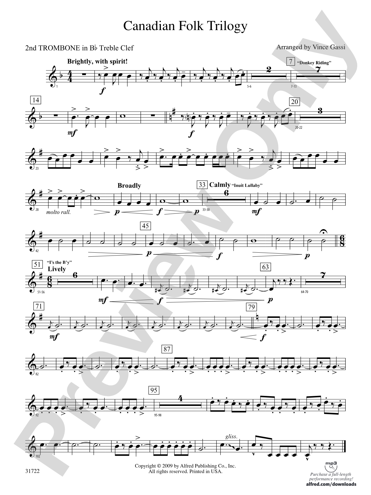 Canadian Folk Trilogy: (wp) 2nd B-flat Trombone T.C.