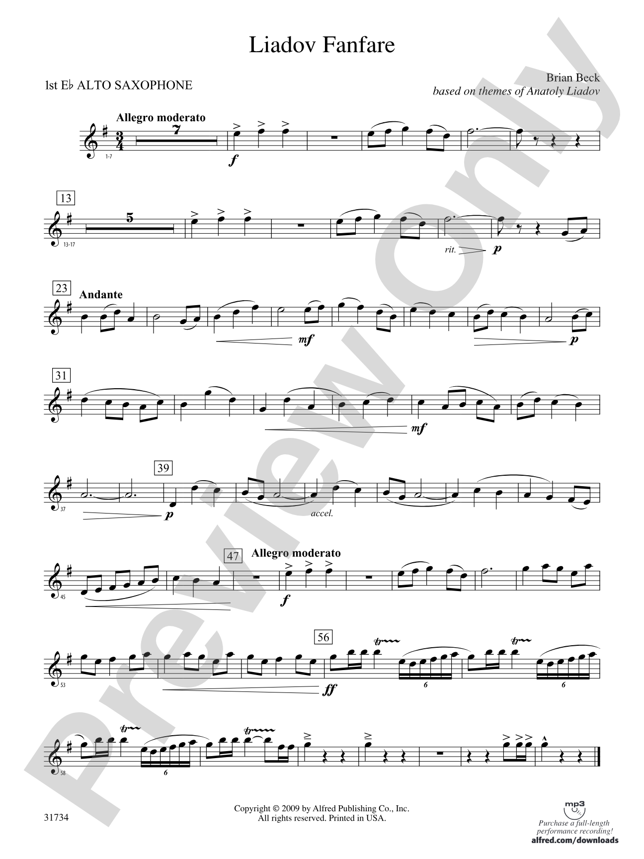 Liadov Fanfare: E-flat Alto Saxophone