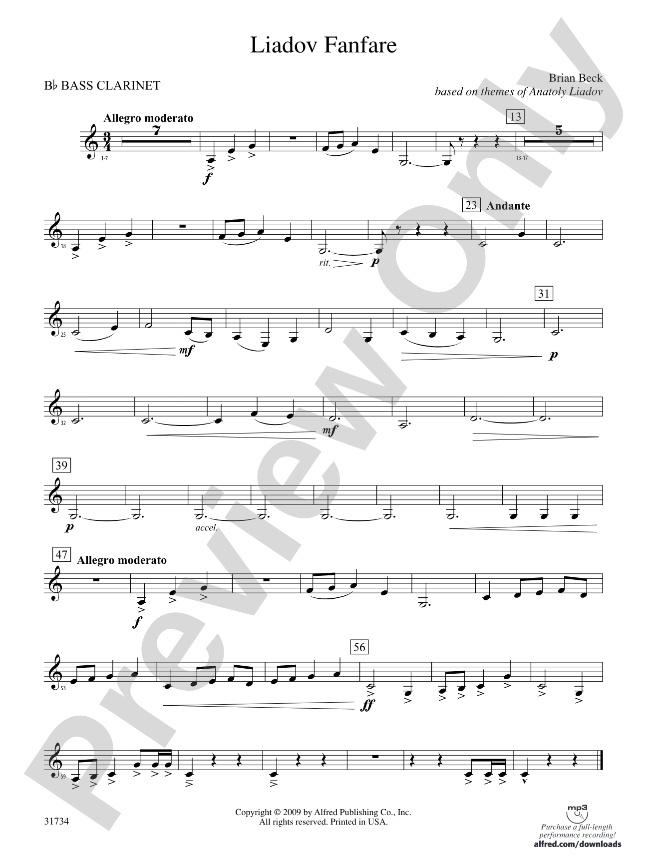 Liadov Fanfare: B-flat Bass Clarinet