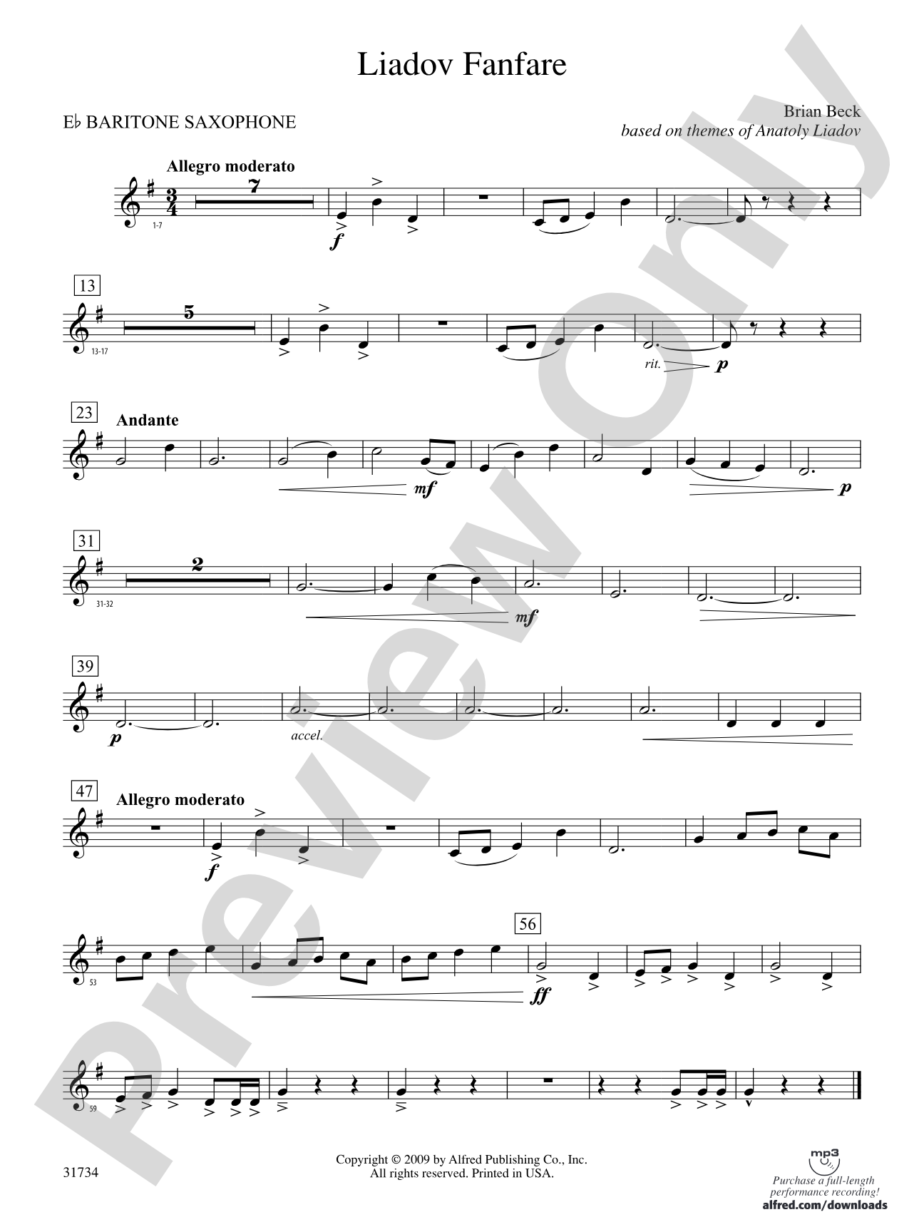 Liadov Fanfare: E-flat Baritone Saxophone