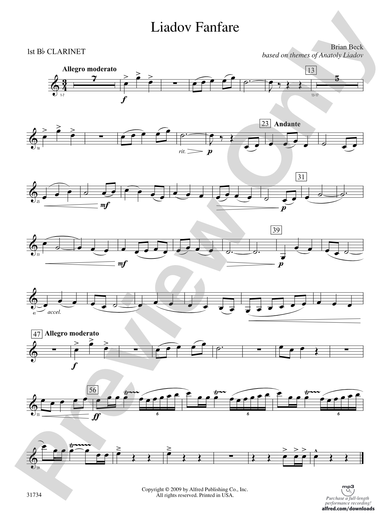 Liadov Fanfare: 1st B-flat Clarinet