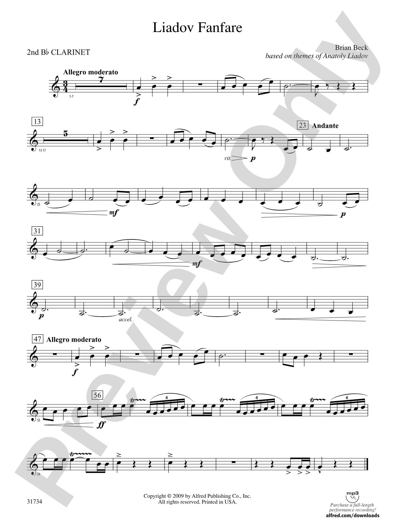 Liadov Fanfare: 2nd B-flat Clarinet