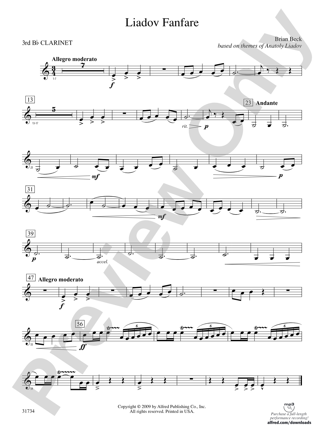 Liadov Fanfare: 3rd B-flat Clarinet