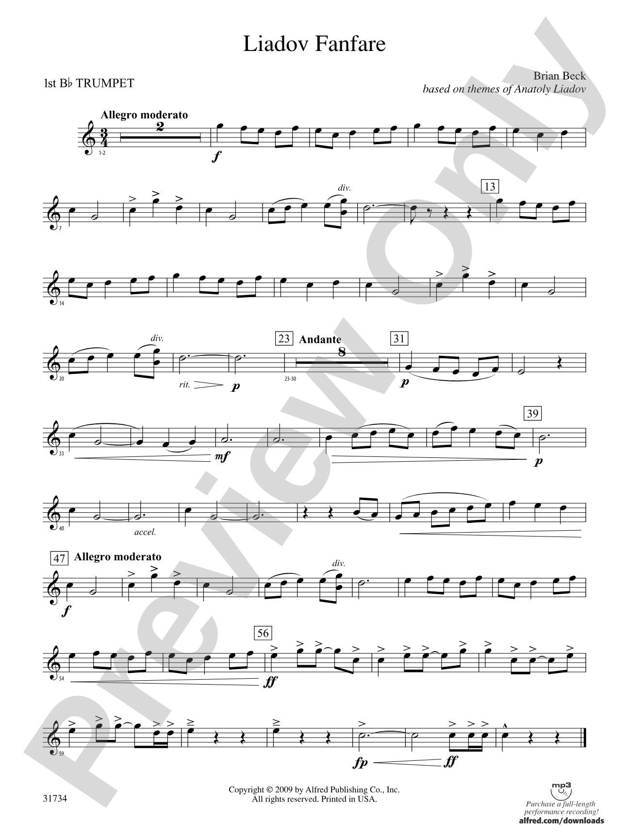 Liadov Fanfare: 1st B-flat Trumpet