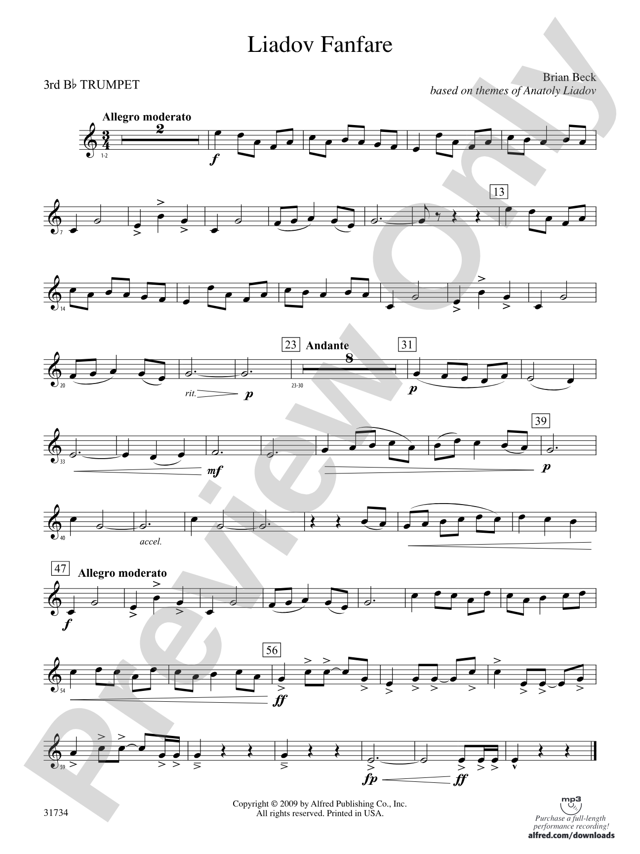 Liadov Fanfare: 3rd B-flat Trumpet