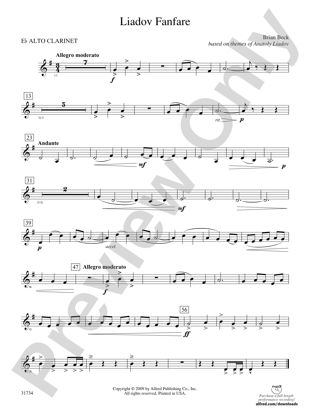 Liadov Fanfare: (wp) E-flat Alto Clarinet