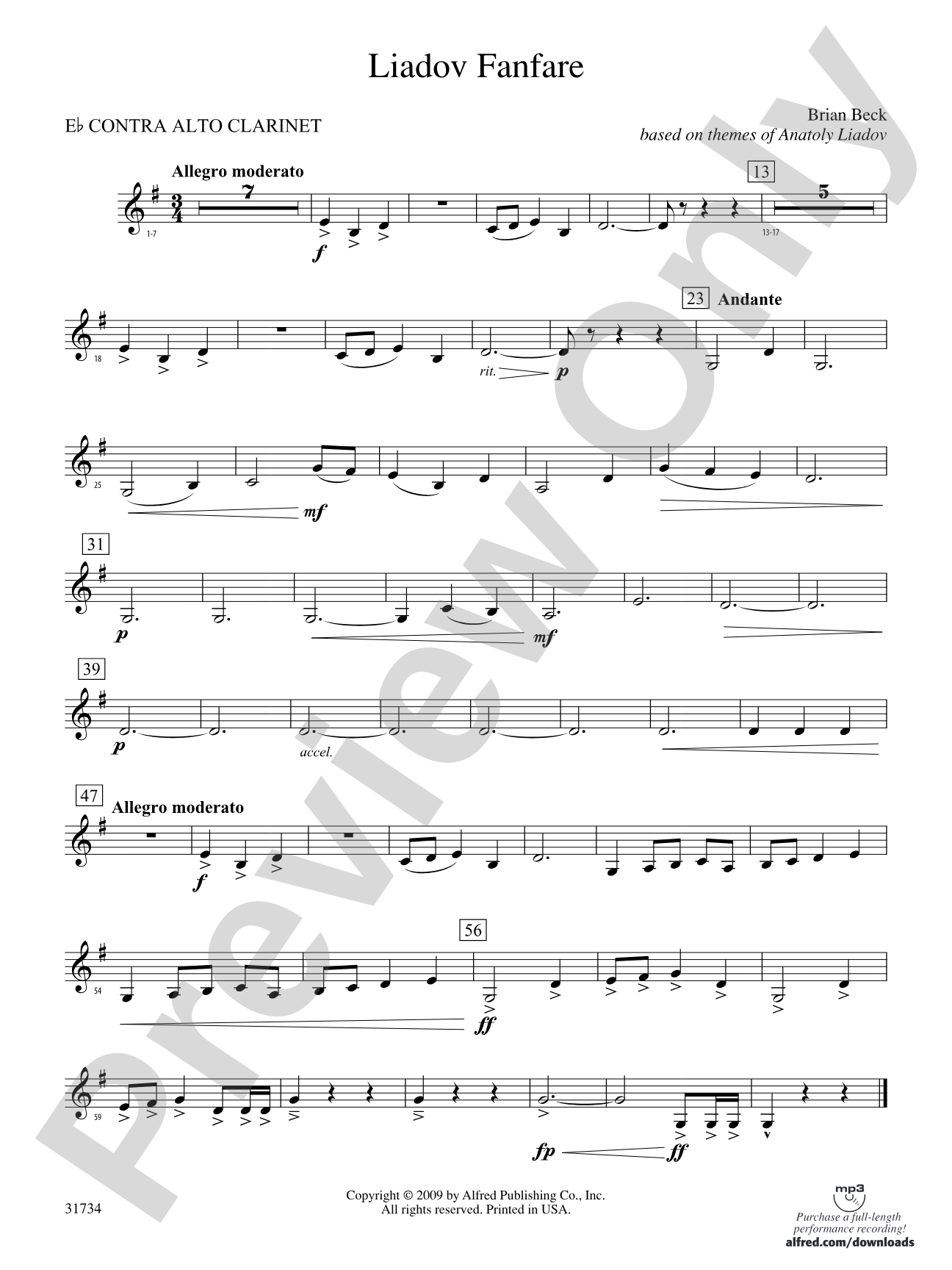 Liadov Fanfare: (wp) E-flat Contrabass Clarinet