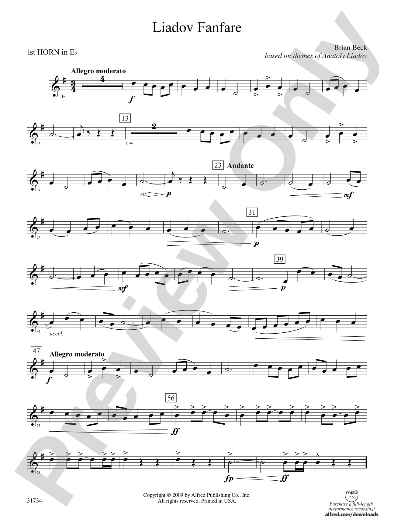 Liadov Fanfare: (wp) 1st Horn in E-flat