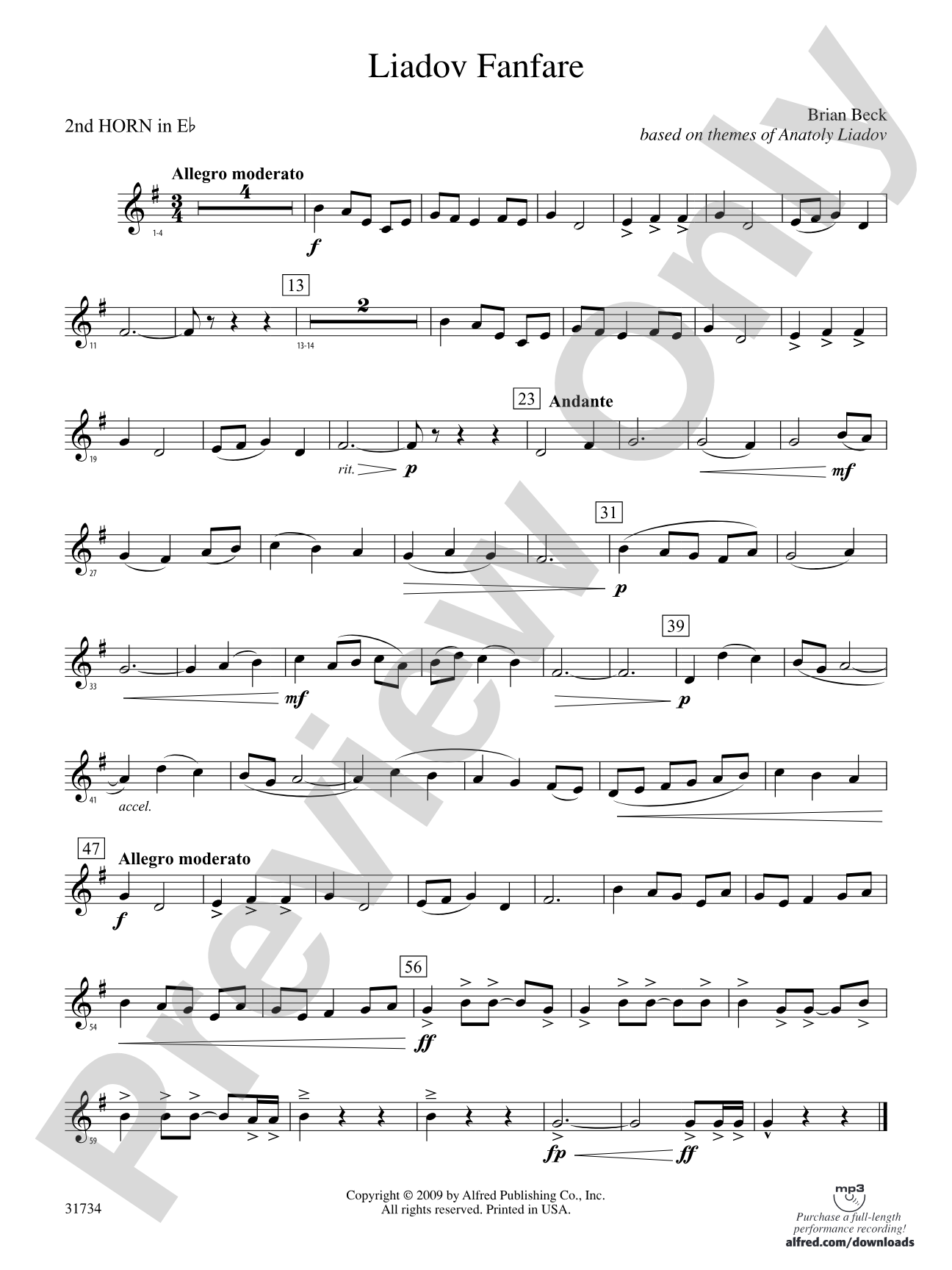 Liadov Fanfare: (wp) 2nd Horn in E-flat