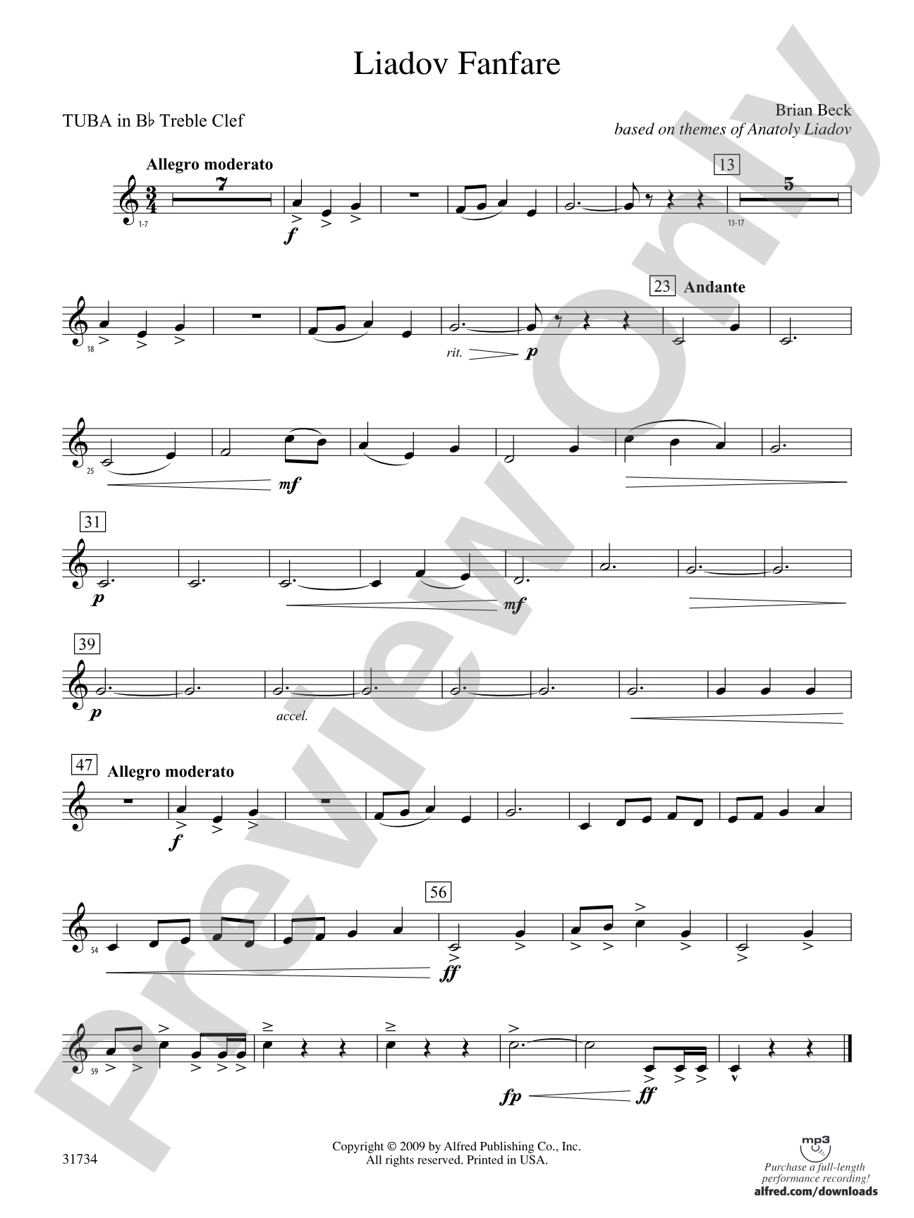 Liadov Fanfare: (wp) B-flat Tuba T.C.
