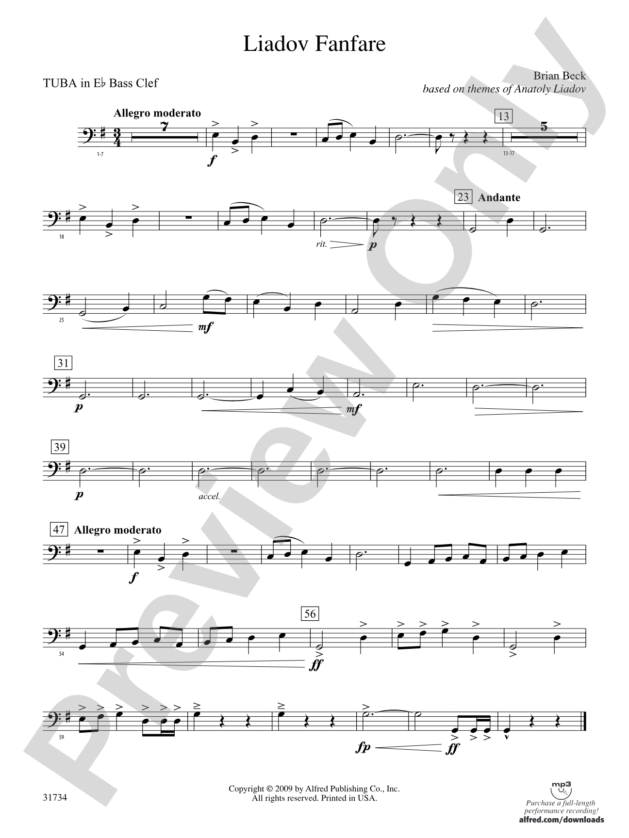 Liadov Fanfare: (wp) E-flat Tuba B.C.