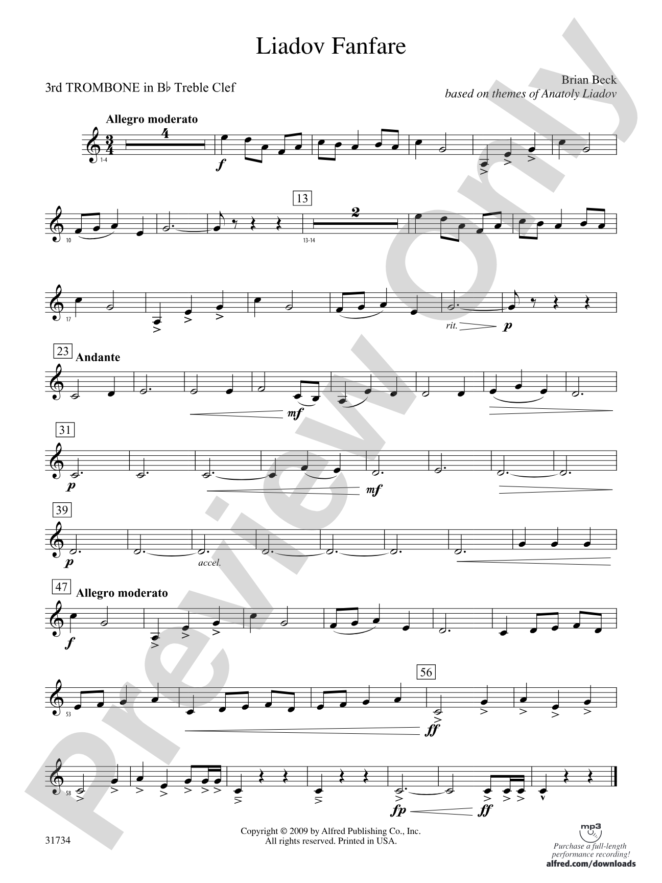 Liadov Fanfare: (wp) 3rd B-flat Trombone T.C.