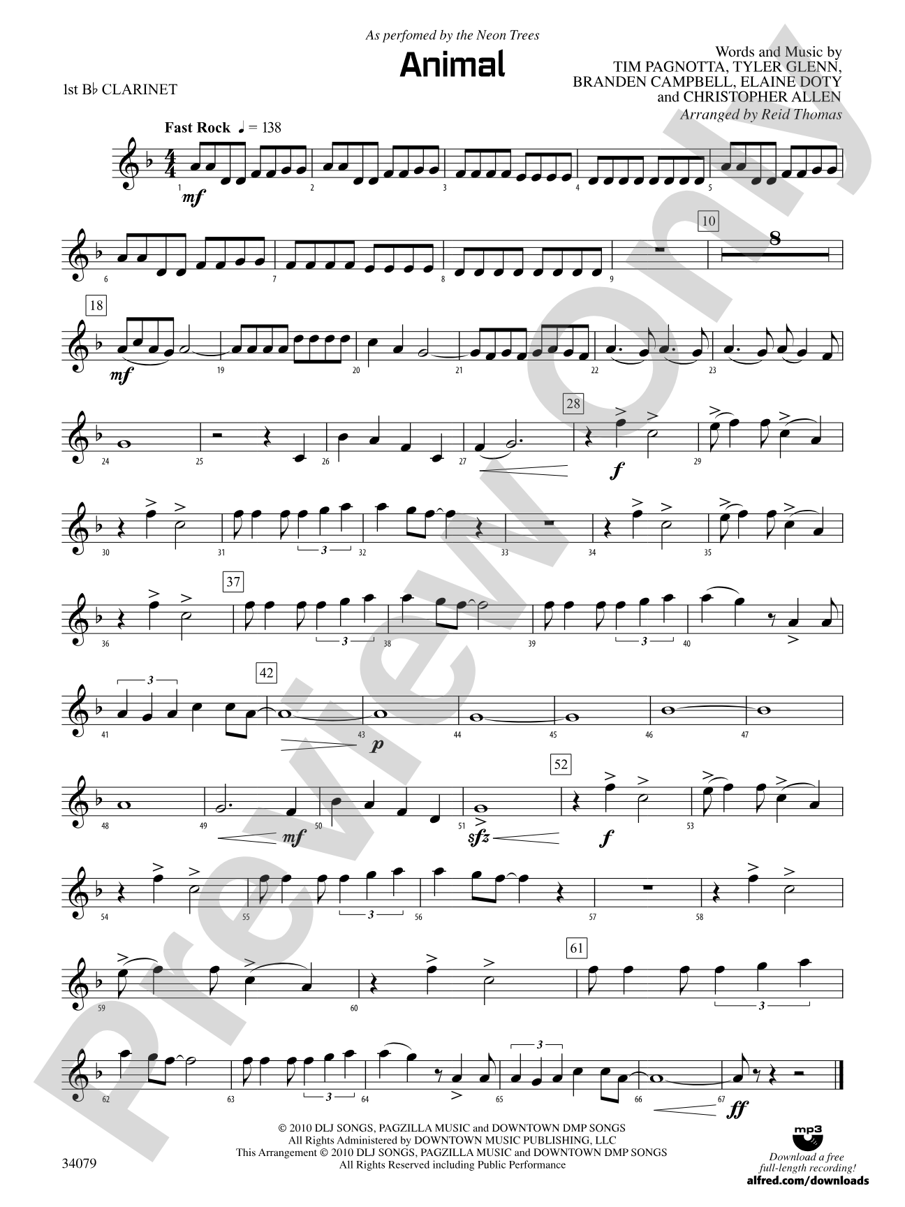 Animal: 1st B-flat Clarinet
