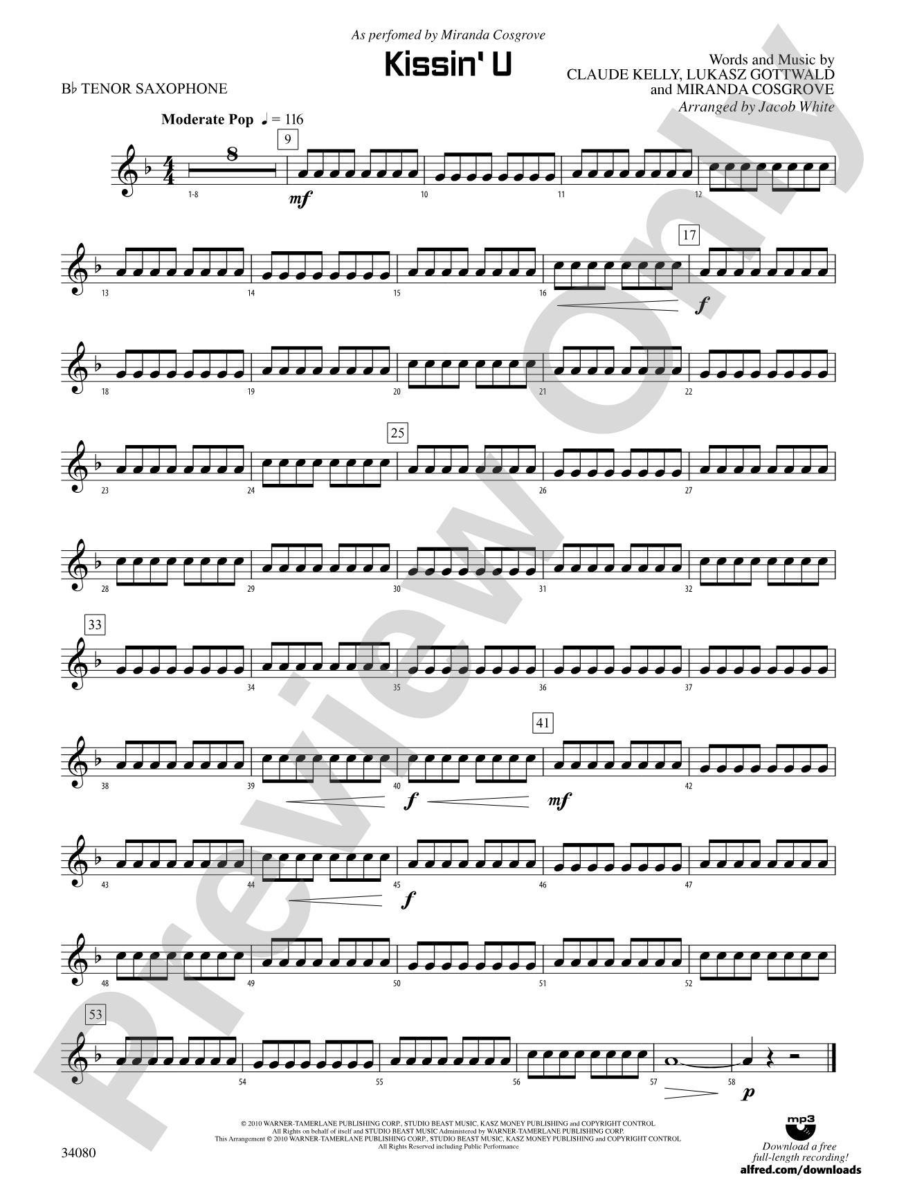 Kissin' U: B-flat Tenor Saxophone