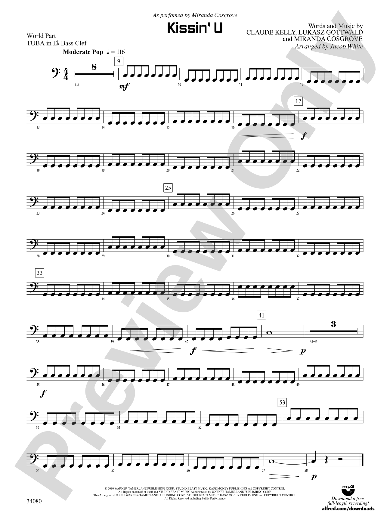 Kissin' U: (wp) E-flat Tuba B.C.