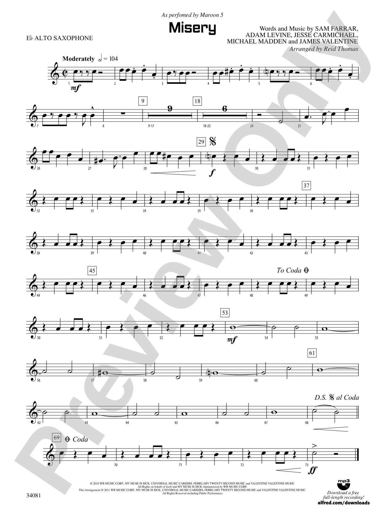 Misery: E-flat Alto Saxophone
