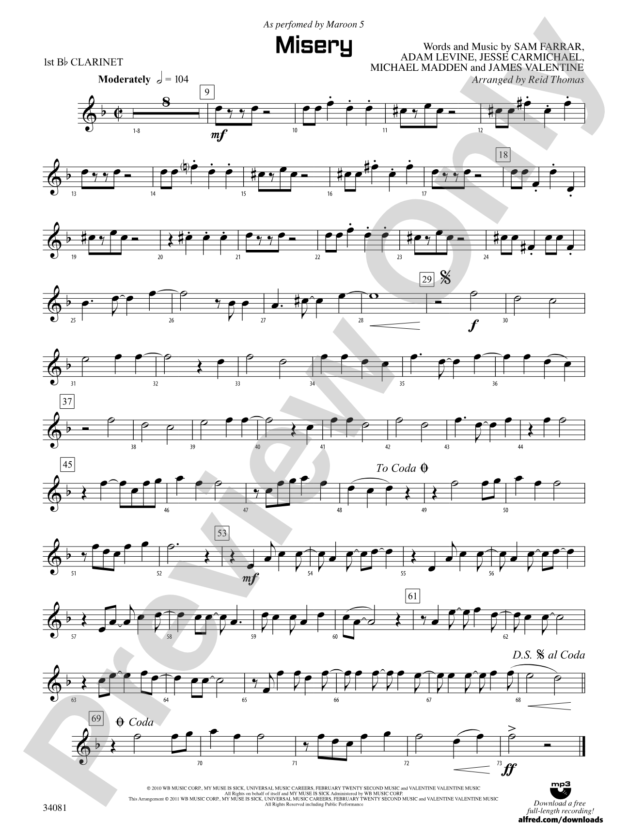 Misery: 1st B-flat Clarinet