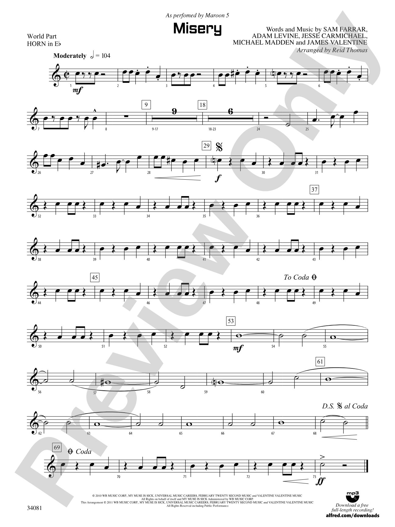 Misery: (wp) 1st Horn in E-flat