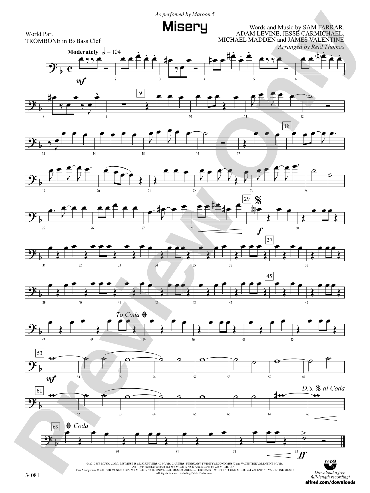Misery: (wp) 1st B-flat Trombone B.C.