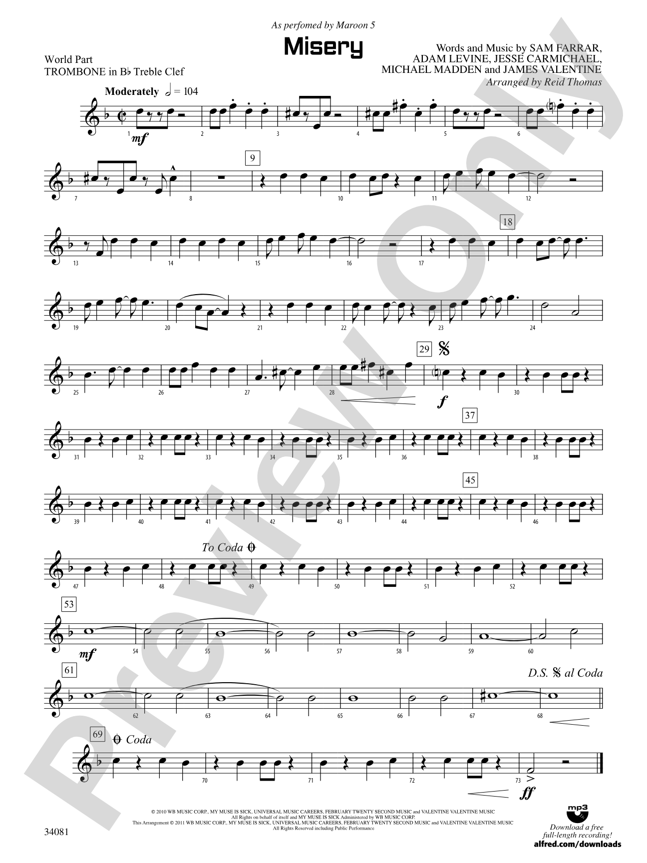 Misery: (wp) 1st B-flat Trombone T.C.
