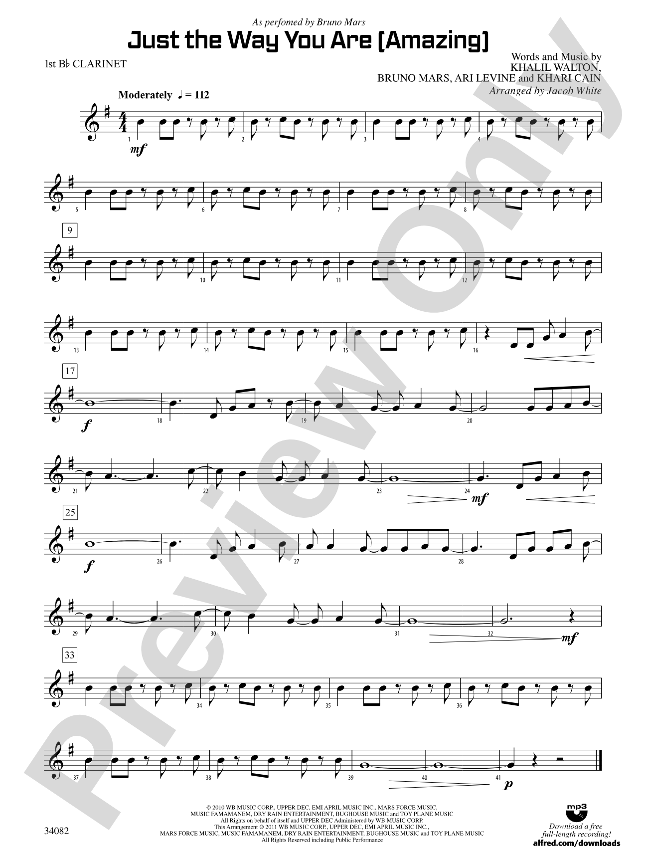 Just the Way You Are (Amazing): 1st B-flat Clarinet