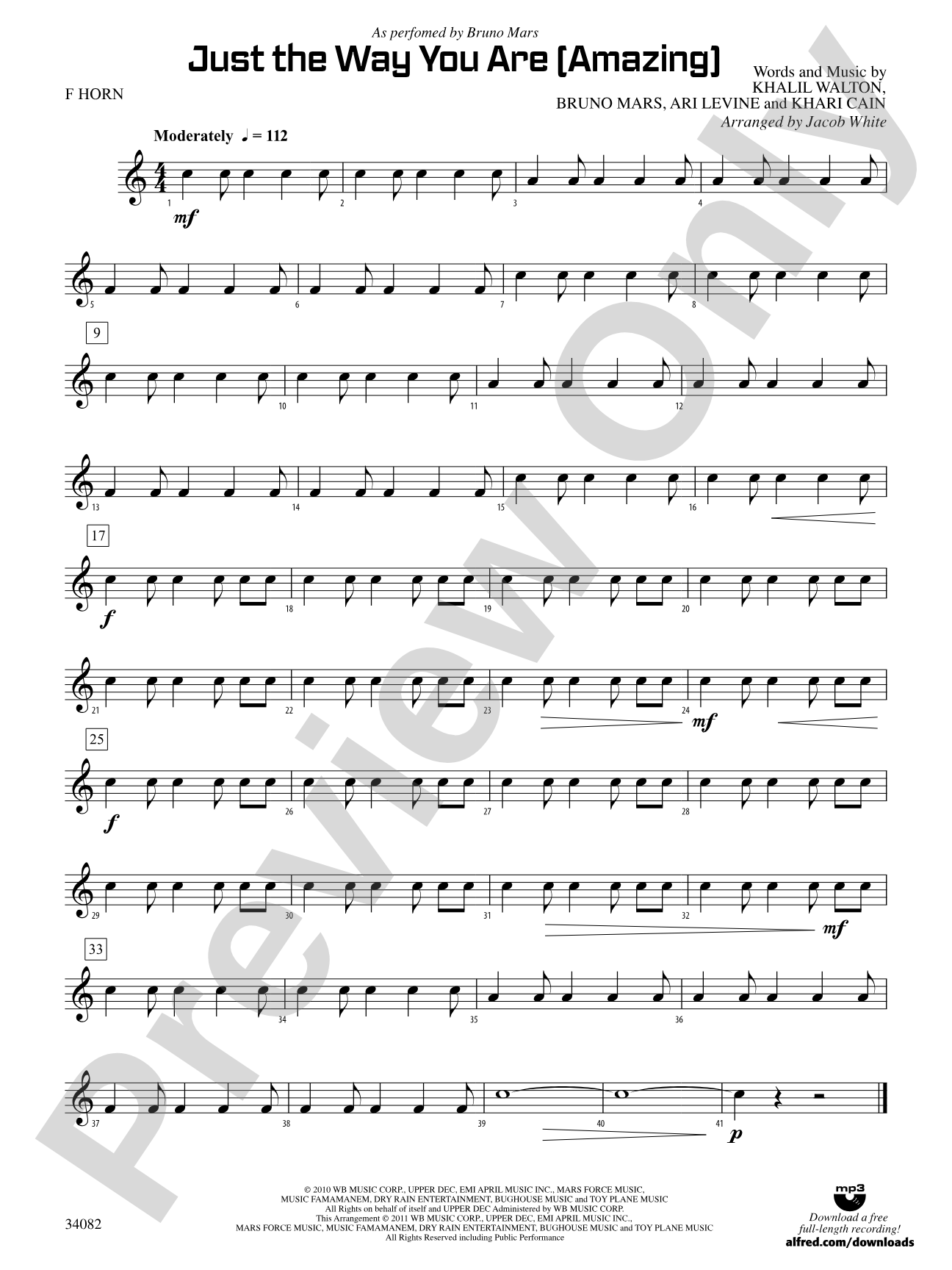 Just the Way You Are (Amazing): 1st F Horn