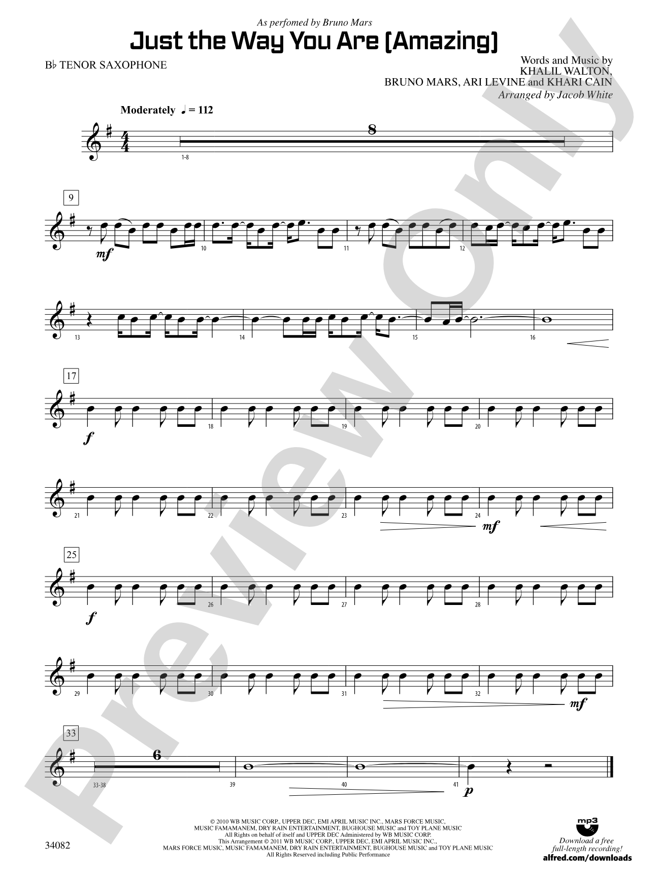 Just the Way You Are (Amazing): B-flat Tenor Saxophone