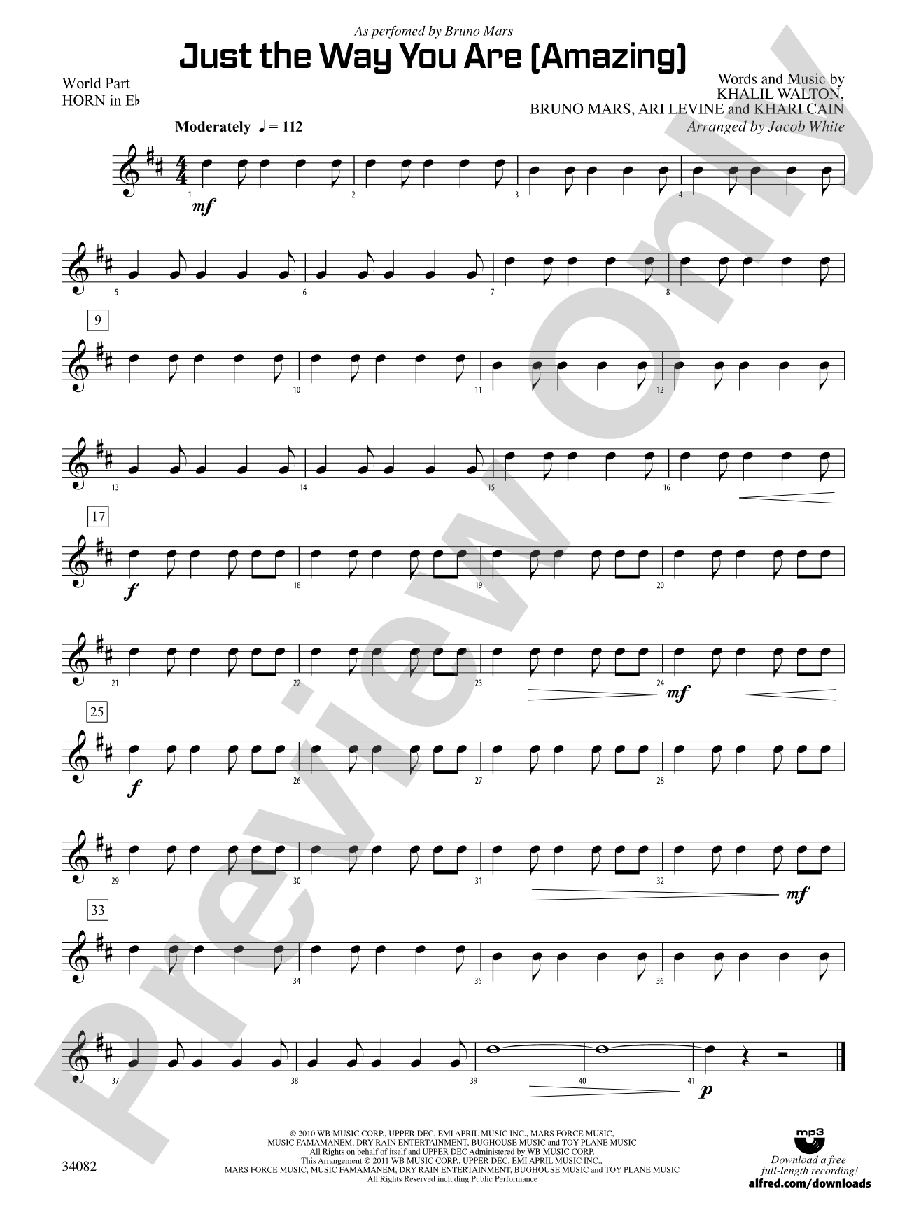 Just the Way You Are (Amazing): (wp) 1st Horn in E-flat