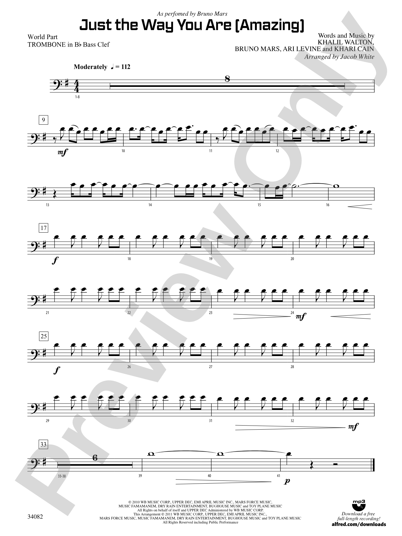 Just the Way You Are (Amazing): (wp) 1st B-flat Trombone B.C.