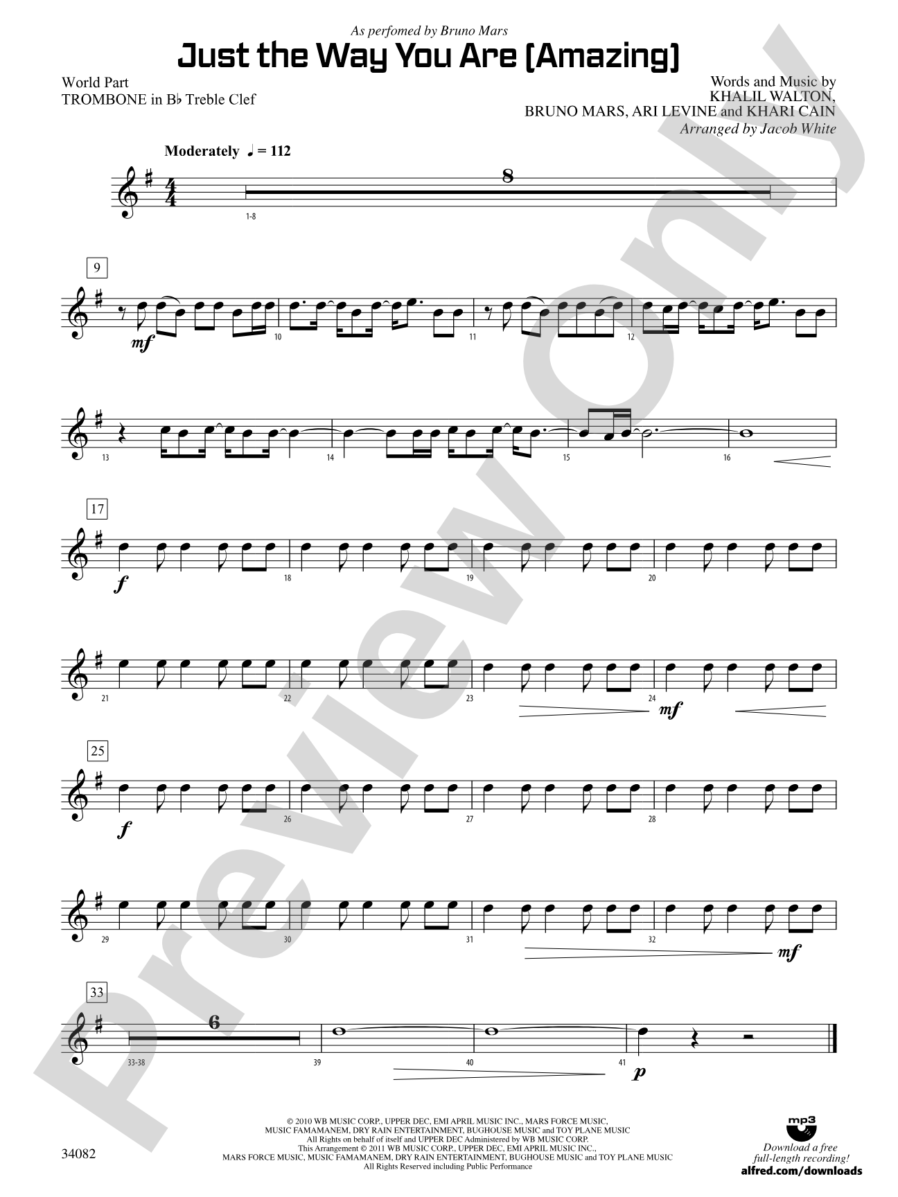 Just the Way You Are (Amazing): (wp) 1st B-flat Trombone T.C.