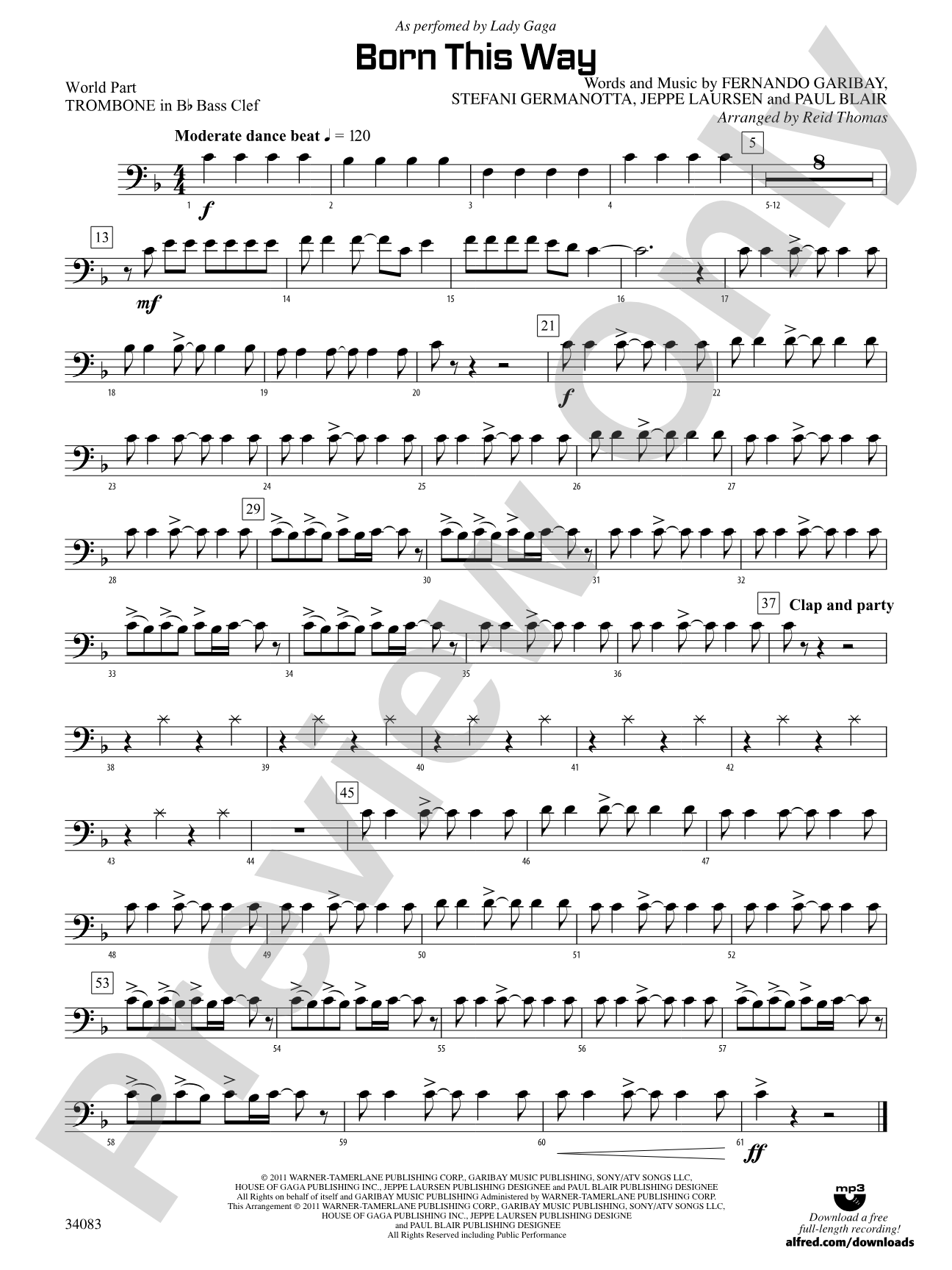 Born This Way: (wp) 1st B-flat Trombone B.C.