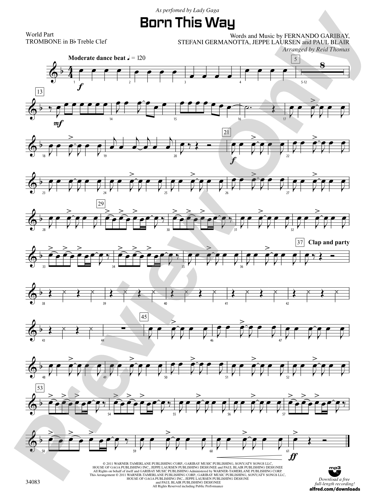 Born This Way: (wp) 1st B-flat Trombone T.C.