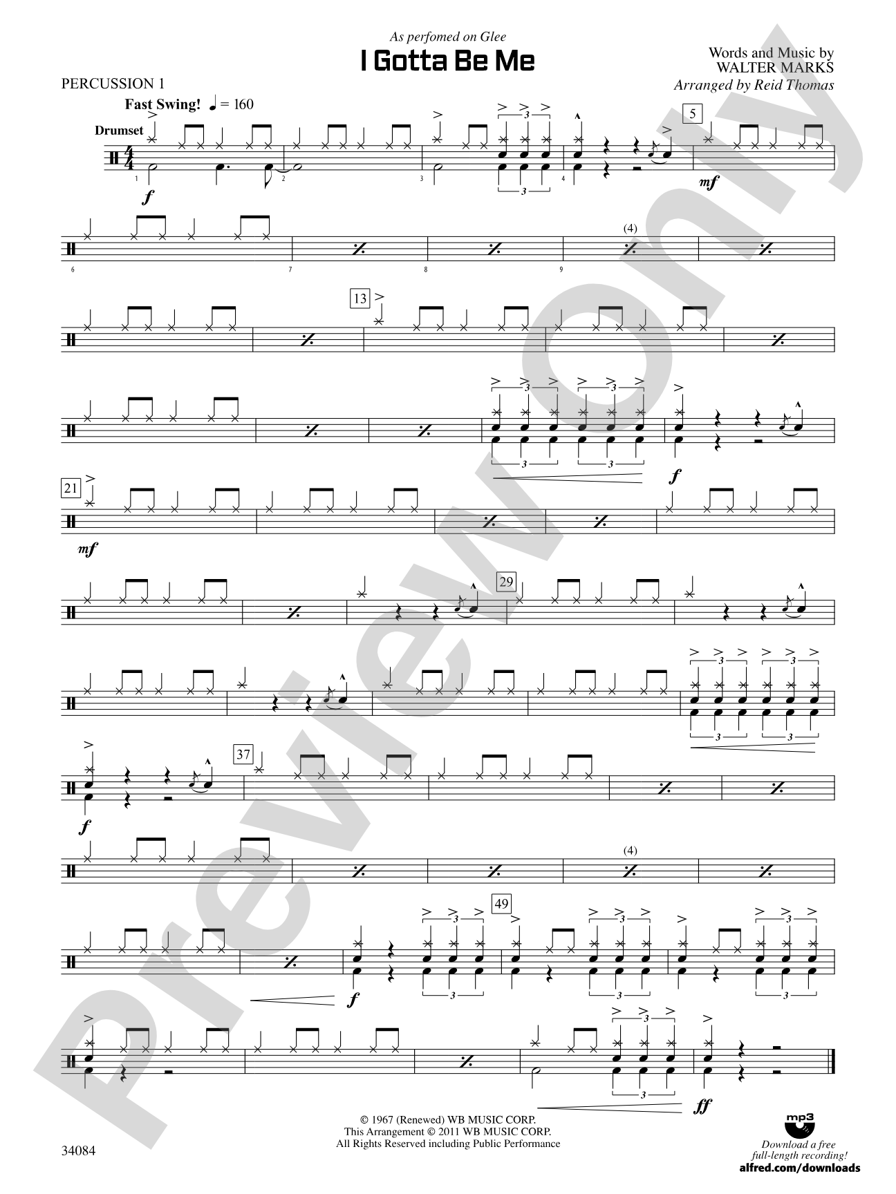 I Gotta Be Me: 1st Percussion