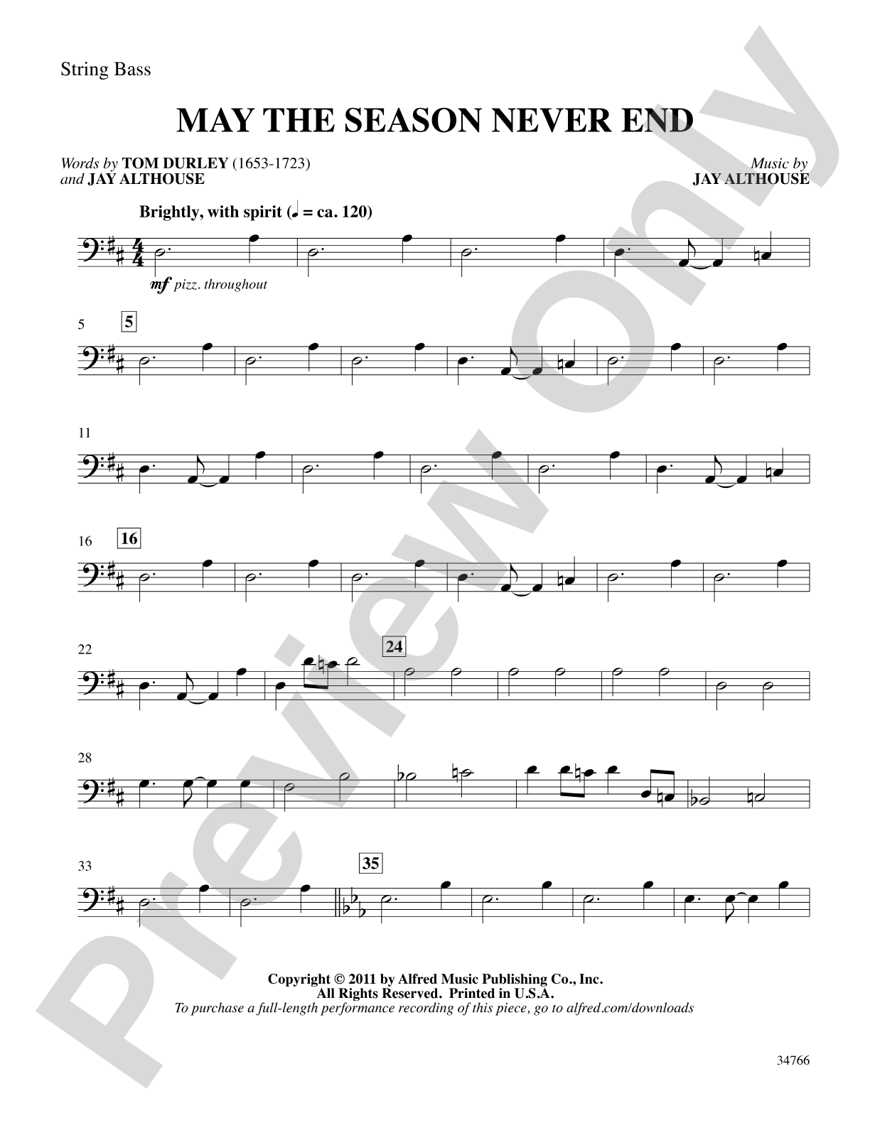 May the Season Never End: String Bass: Choral SoundPax