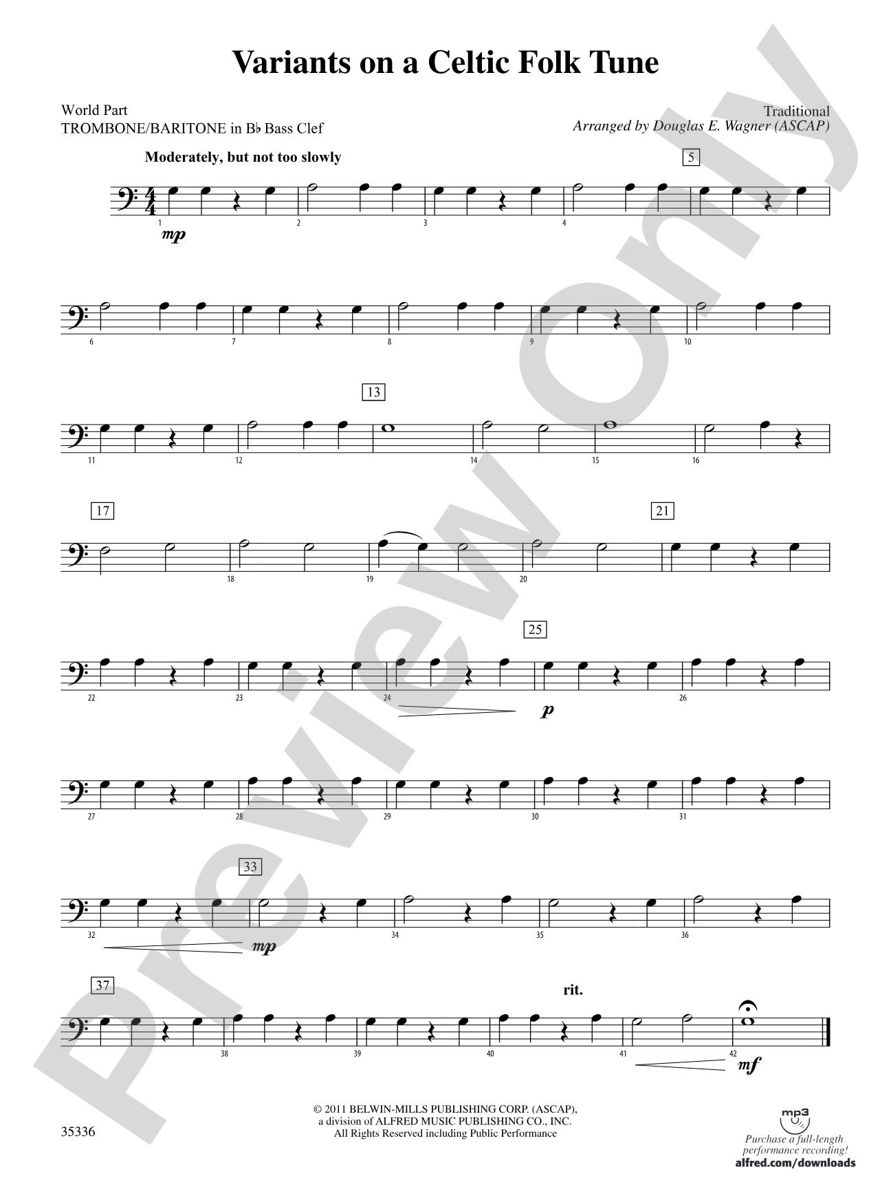 Variants on a Celtic Folk Tune: (wp) 1st B-flat Trombone B.C.