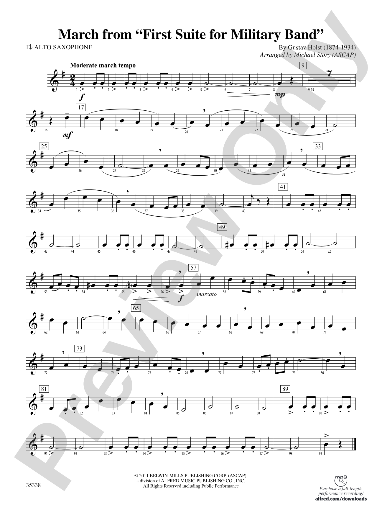 March from First Suite for Military Band: E-flat Alto Saxophone