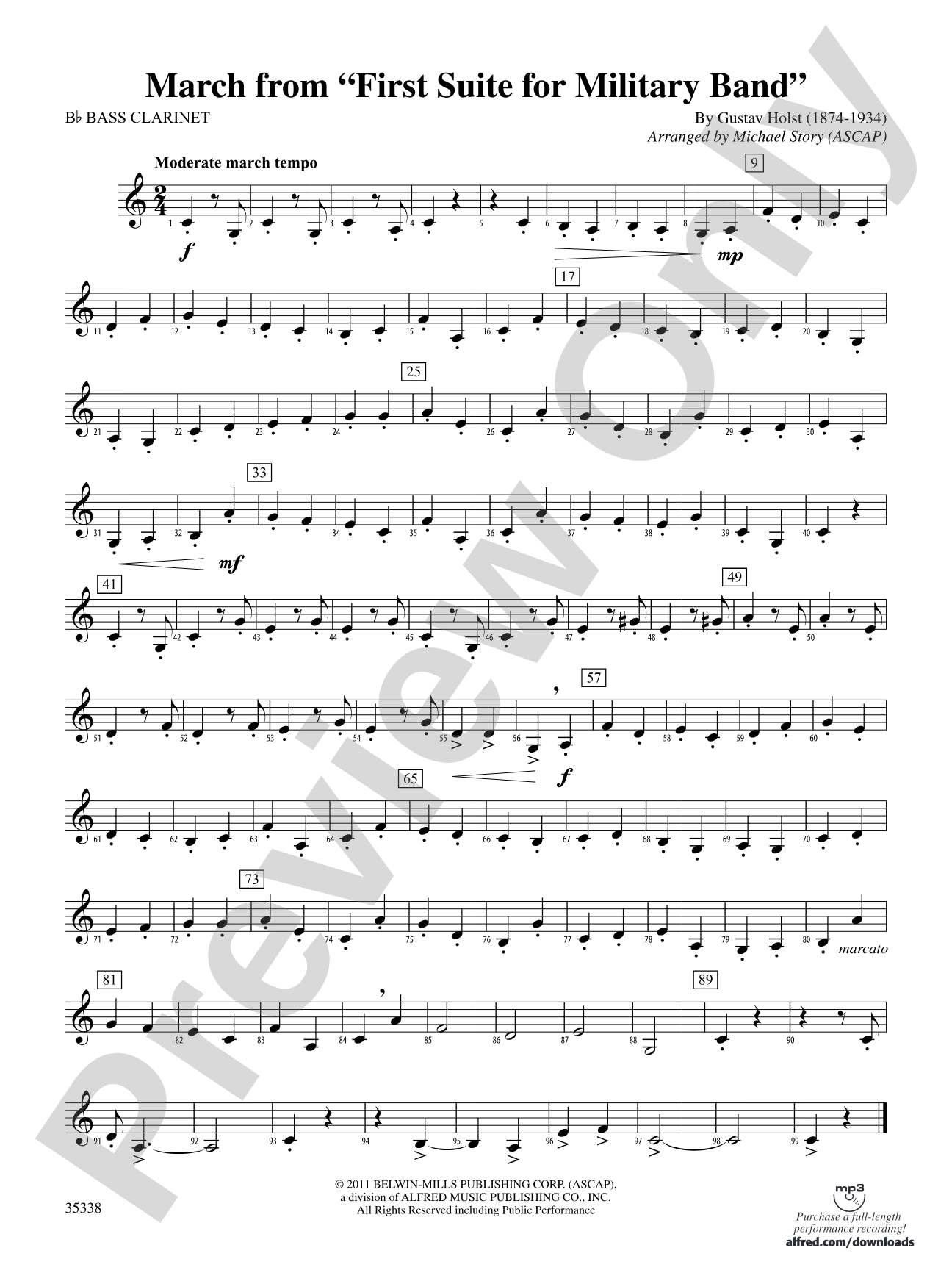March from First Suite for Military Band: B-flat Bass Clarinet