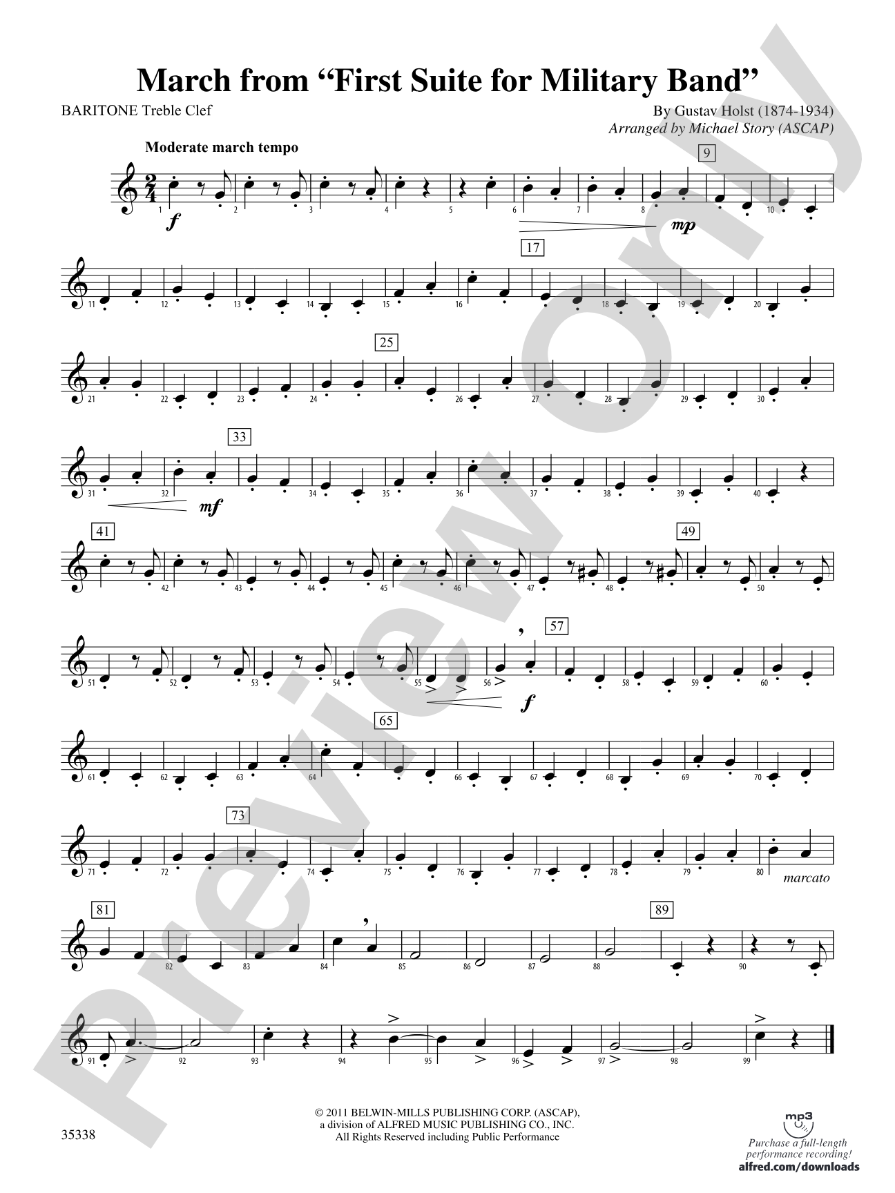 March from First Suite for Military Band: Baritone T.C.