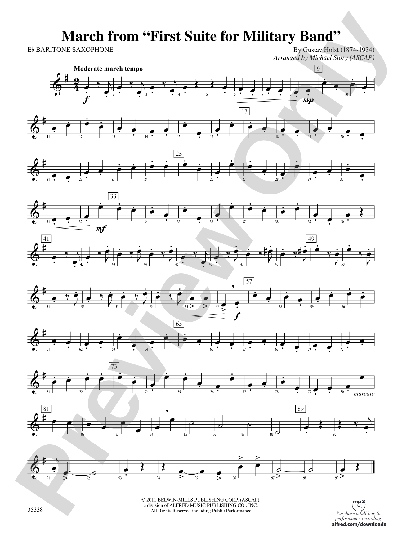 March from First Suite for Military Band: E-flat Baritone Saxophone