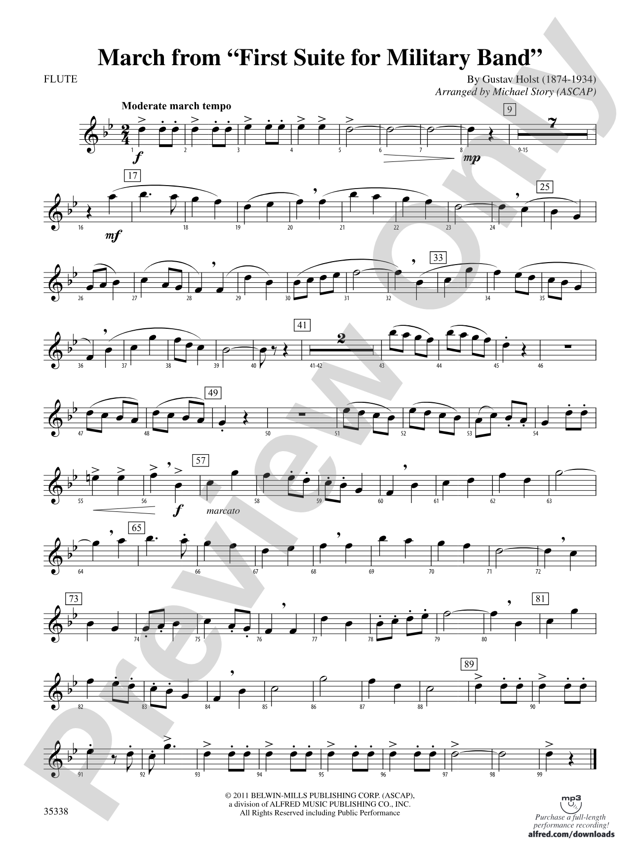 March from First Suite for Military Band: Flute