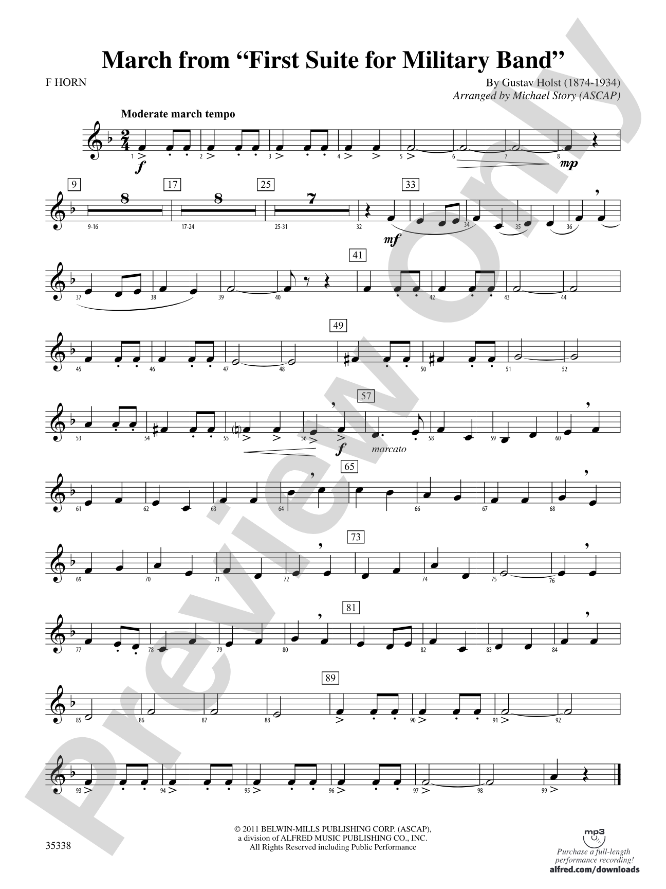 March from First Suite for Military Band: 1st F Horn