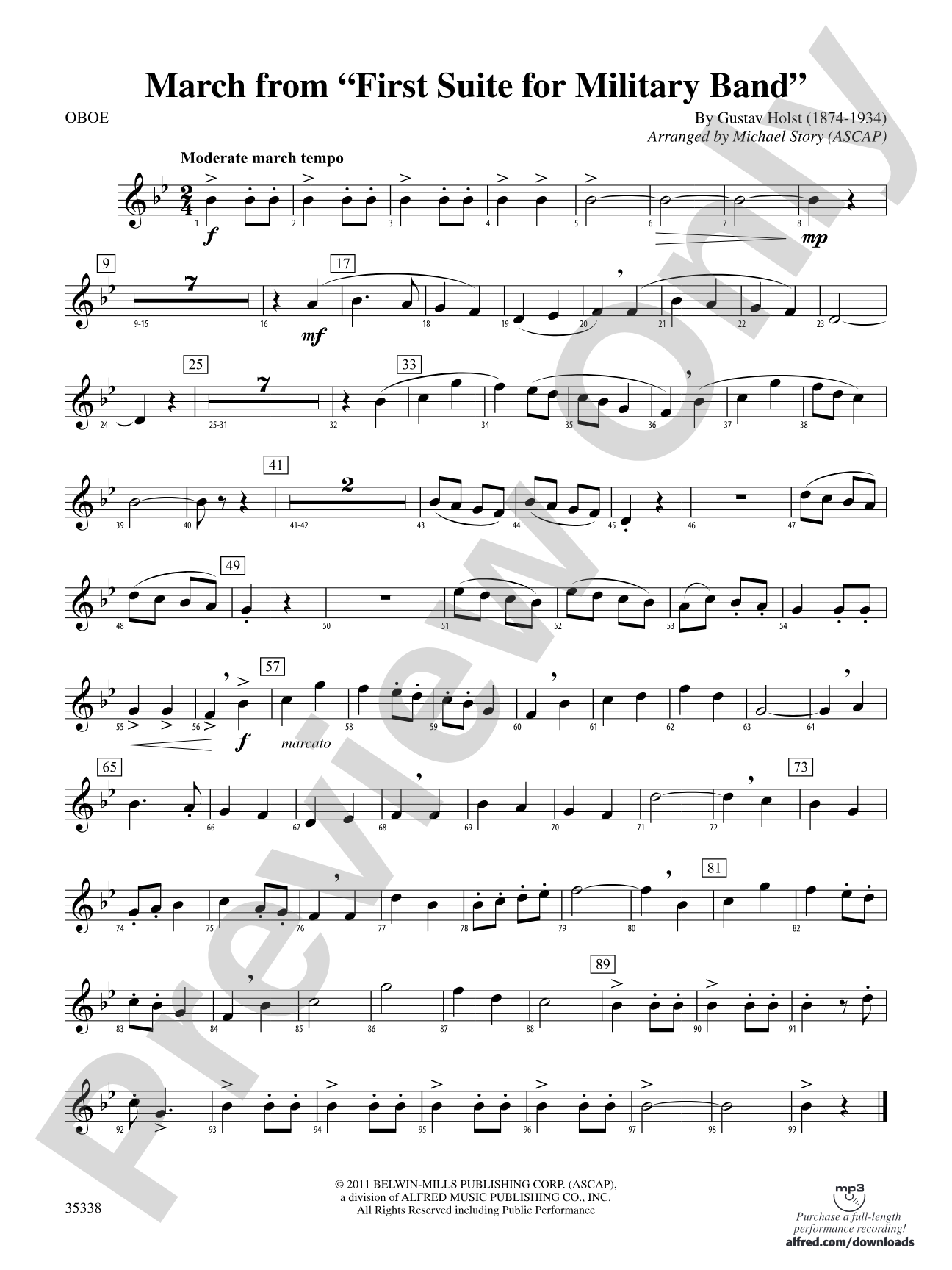 March from First Suite for Military Band: Oboe