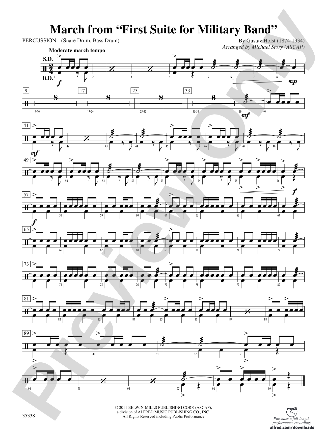 March from First Suite for Military Band: 1st Percussion