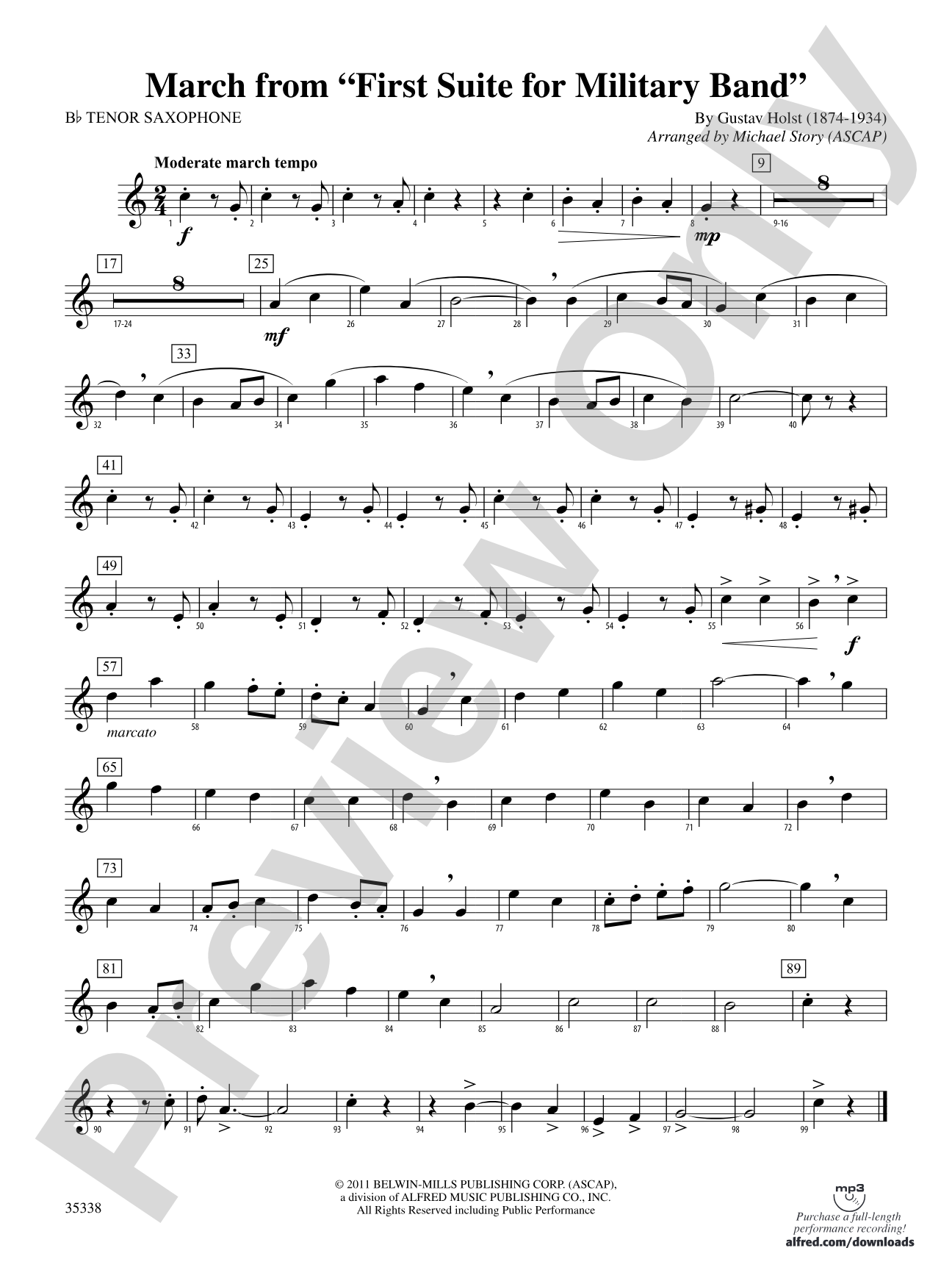 March from First Suite for Military Band: B-flat Tenor Saxophone