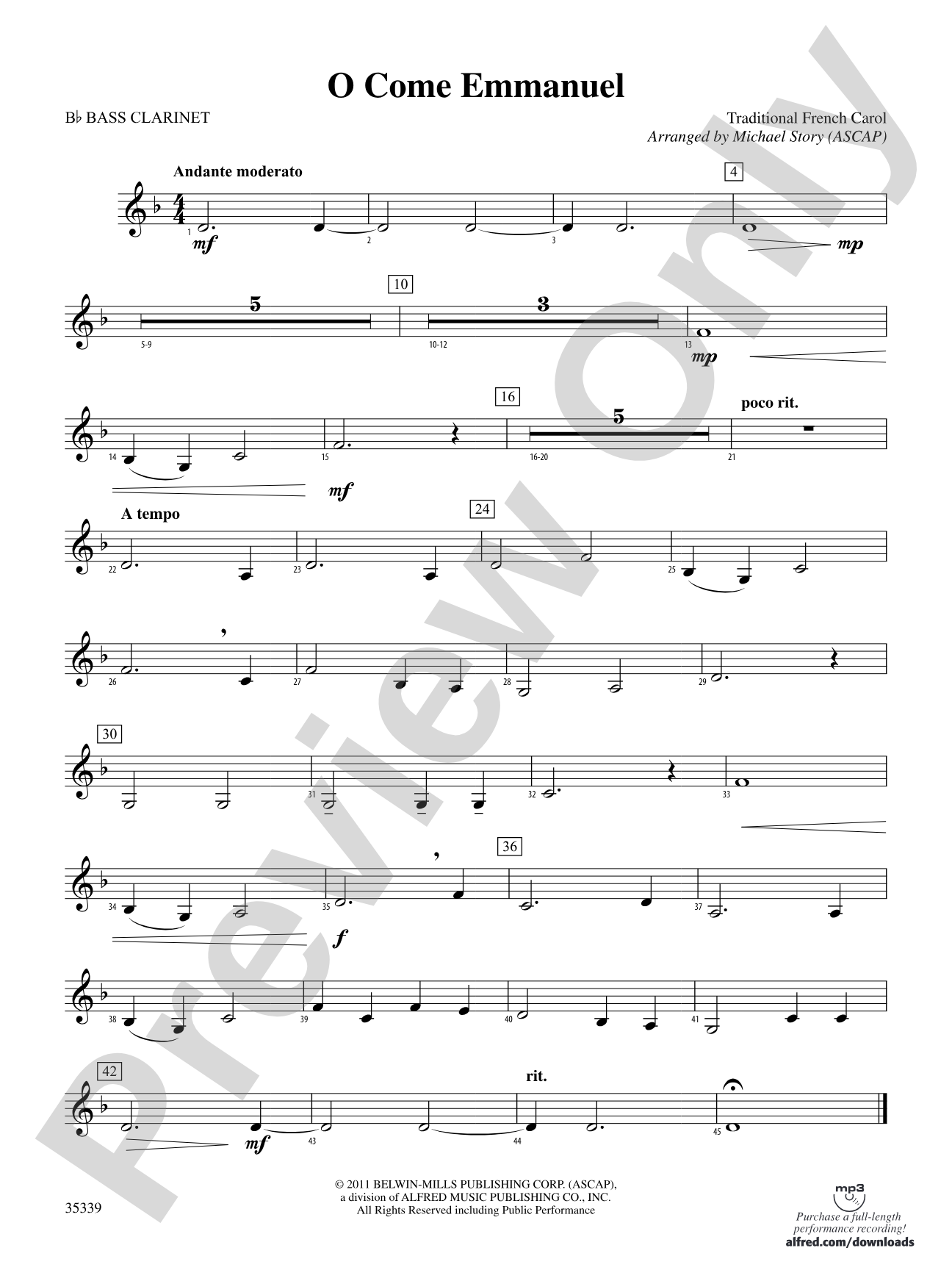 O Come Emmanuel: B-flat Bass Clarinet