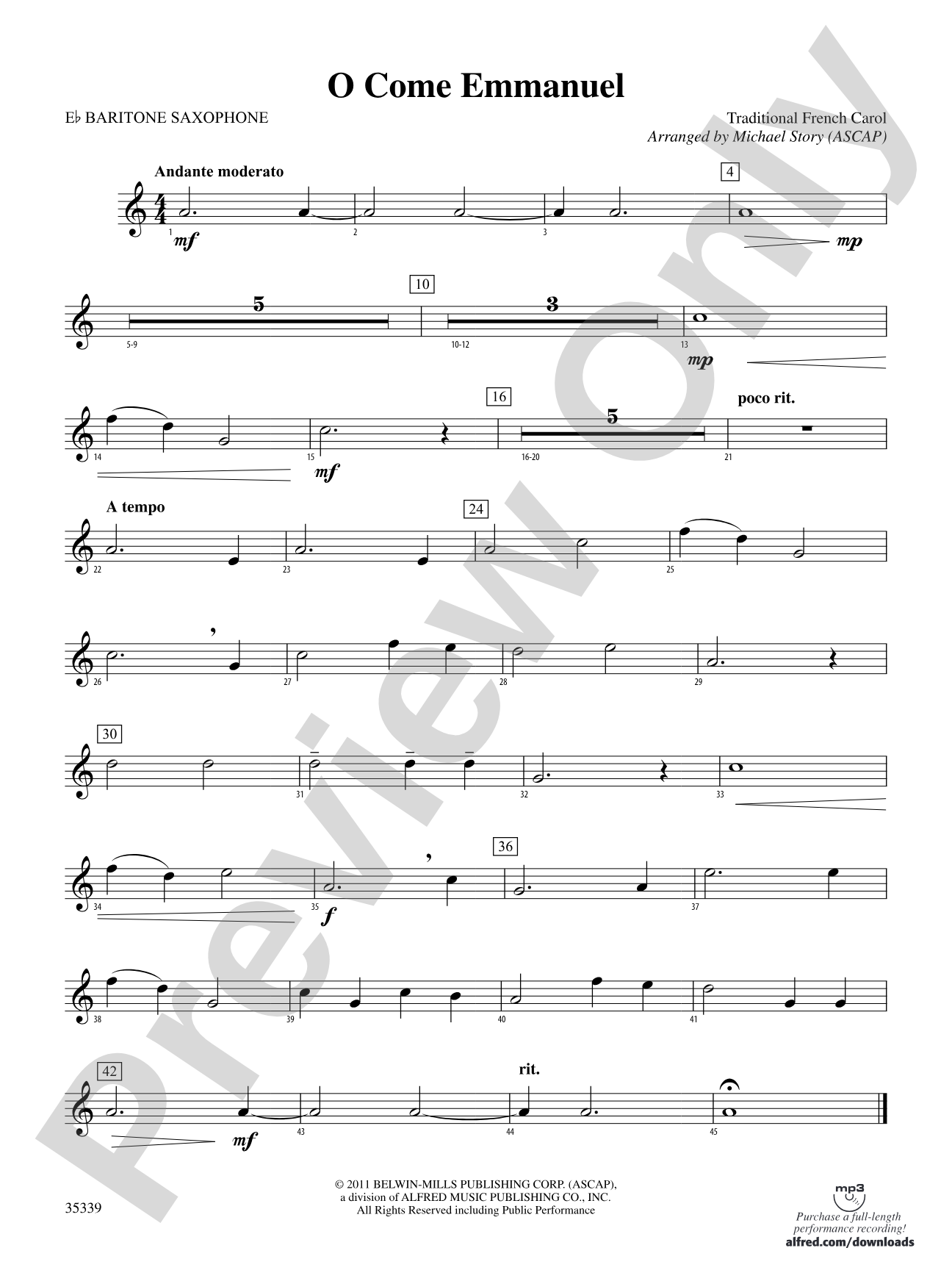 O Come Emmanuel: E-flat Baritone Saxophone