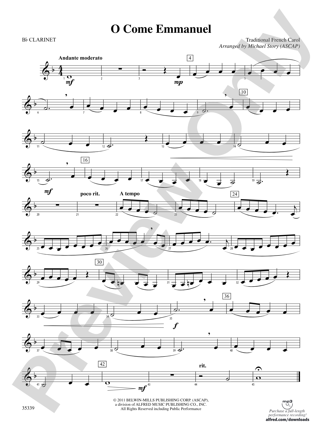 O Come Emmanuel: 1st B-flat Clarinet